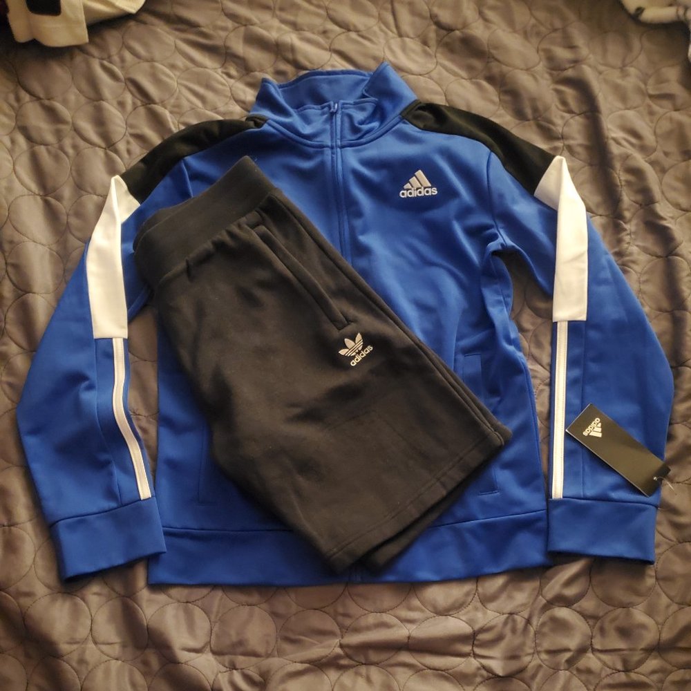 Adidas zip-up sweater and shorts size M big boys